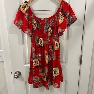 Floral Red Off-Shoulder Mini Dress